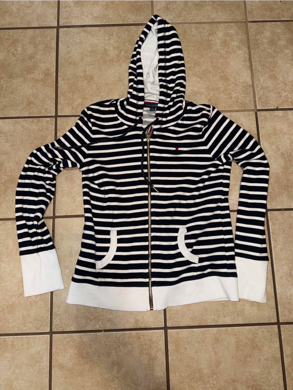 Tommy Hilfiger navy and white striped hoodie size medium